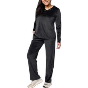 Comfort Code Women's 2 Piece Silky Velvet Satin Sleep Set Black - Regular